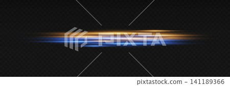 Horizontal glowing lines creating a dynamic speed trail on a dark background Horizontal glowing lines creating a dynamic speed trail on a dark background 141189366