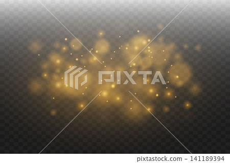 Golden glowing dust particles creating a sparkling light effect for overlays and backgrounds Golden glowing dust particles creating a sparkling light effect for overlays and backgrounds 141189394