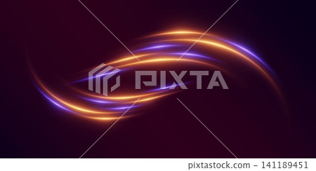 Abstract glowing light trails creating dynamic wavy lines with energy and speed Abstract glowing light trails creating dynamic wavy lines with energy and speed 141189451