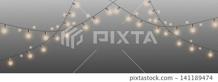 Illuminating string lights creating a festive atmosphere on a transparent background Illuminating string lights creating a festive atmosphere on a transparent background 141189474