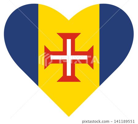 Flag of Madeira island isolated in heart shape. Flag of Madeira island isolated in heart shape. 141189551