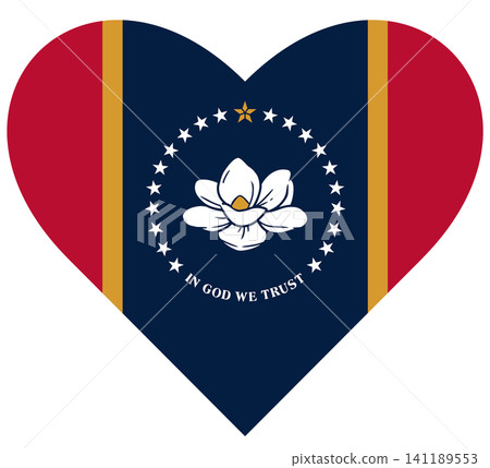 Flag of Mississippi State, USA in heart shape isolated. Flag of Mississippi State, USA in heart shape isolated. 141189553