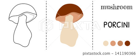 Drawing book vector for coloring with flat autumn outline. Kawaii fall mushroom motifs summer silhouette fantasy child. Icon page image with cottagecore vegetable line and colouring. Drawing book vector for coloring with flat autumn outline. Kawaii fall mushroom motifs summer silhouette fantasy child. Icon page image with cottagecore vegetable line and colouring. 141190366