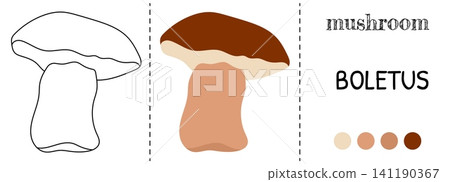 Flat vector kawaii mushroom outline with book for autumn. Drawing and coloring fall scene includes cute garden elements. Like abc alphabet letters and summer chanterelle nature doodles baby. Flat vector kawaii mushroom outline with book for autumn. Drawing and coloring fall scene includes cute garden elements. Like abc alphabet letters and summer chanterelle nature doodles baby. 141190367