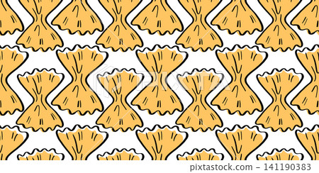 Penne farfalle spaghetti with bg pasta vector and seamless background pattern. Doodle flat line with italy wave border and hand ravioli macaroni. Pizza noodles ingredient with gnocchi. Penne farfalle spaghetti with bg pasta vector and seamless background pattern. Doodle flat line with italy wave border and hand ravioli macaroni. Pizza noodles ingredient with gnocchi. 141190383