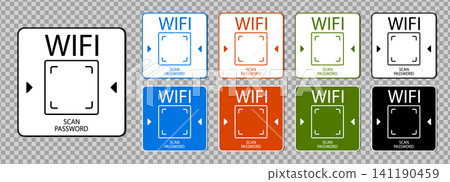 Wifi free password zone with a strong signal vector icon and logo sticker or sign symbol. Available public access hotspot design for web cafe mobile device internet service through an isolated Wifi free password zone with a strong signal vector icon and logo sticker or sign symbol. Available public access hotspot design for web cafe mobile device internet service through an isolated 141190459