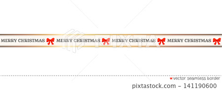 Gift frame decoration with ribbon and gold accents forms a classic Christmas bow knot border. Red garland and love band present a golden paper typography for a holiday illustration aesthetic. 141190600