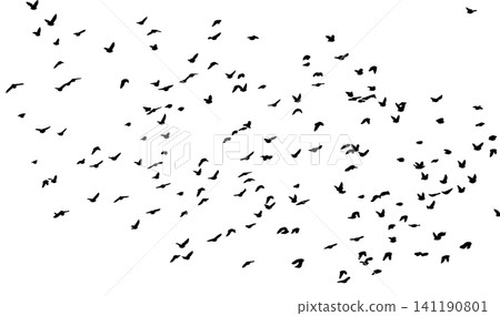 Flying birds silhouette flock. hand drawing. Not AI. Vector illustration Flying birds silhouette flock. hand drawing. Not AI. Vector illustration 141190801