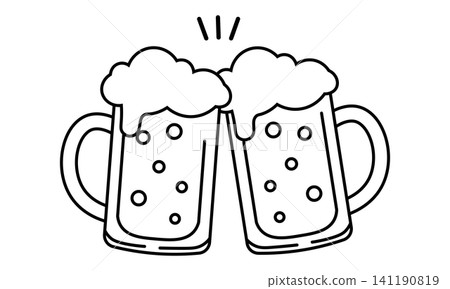 A toast with beer: An illustration of two beer mugs clinking together. A toast with beer: An illustration of two beer mugs clinking together. 141190819