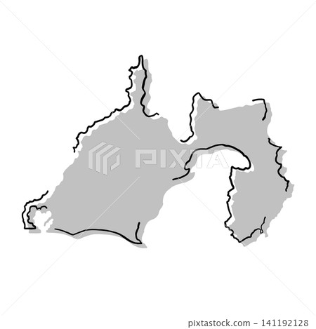 Silhouette illustration of a map of Shizuoka Prefecture | Gray, hand-drawn style, line art Silhouette illustration of a map of Shizuoka Prefecture | Gray, hand-drawn style, line art 141192128