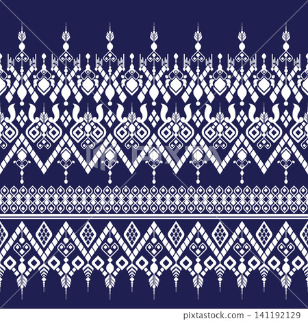Traditional Thai Geometric Pattern Seamless Background in Indigo Blue and White abstract design for fabric print cloth dress carpet curtains and sarong Thailand. Traditional Thai Geometric Pattern Seamless Background in Indigo Blue and White abstract design for fabric print cloth dress carpet curtains and sarong Thailand. 141192129