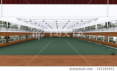 這是學校體育館在被改造成疏散中心之前的三維示意圖，展示了其寬敞的室內空間，並作為防災減災措施發揮作用。 141192451
