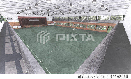 這是學校體育館在被改造成疏散中心之前的三維示意圖，展示了其寬敞的室內空間，並作為防災減災措施發揮作用。 141192486