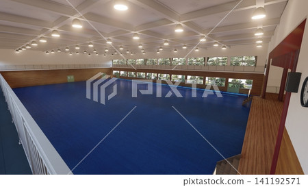 這是學校體育館在被改造成疏散中心之前的三維示意圖,展示了其寬敞的室內空間,並作為防災減災措施發揮作用。 這是學校體育館在被改造成疏散中心之前的三維示意圖,展示了其寬敞的室內空間,並作為防災減災措施發揮作用。 141192571
