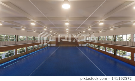 這是學校體育館在被改造成疏散中心之前的三維示意圖,展示了其寬敞的室內空間,並作為防災減災措施發揮作用。 這是學校體育館在被改造成疏散中心之前的三維示意圖,展示了其寬敞的室內空間,並作為防災減災措施發揮作用。 141192572