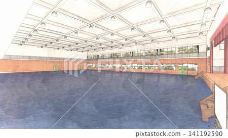 這是學校體育館在被改造成疏散中心之前的三維示意圖,展示了其寬敞的室內空間,並作為防災減災措施發揮作用。 這是學校體育館在被改造成疏散中心之前的三維示意圖,展示了其寬敞的室內空間,並作為防災減災措施發揮作用。 141192590