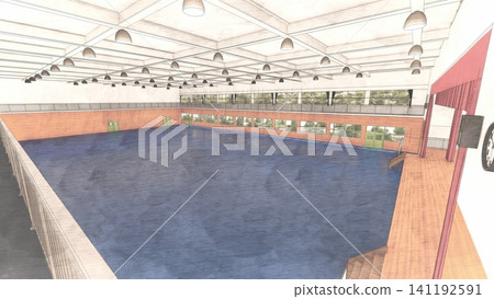 這是學校體育館在被改造成疏散中心之前的三維示意圖,展示了其寬敞的室內空間,並作為防災減災措施發揮作用。 這是學校體育館在被改造成疏散中心之前的三維示意圖,展示了其寬敞的室內空間,並作為防災減災措施發揮作用。 141192591