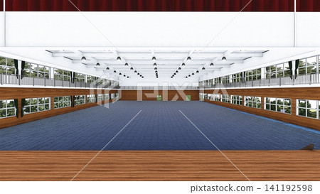 這是學校體育館在被改造成疏散中心之前的三維示意圖,展示了其寬敞的室內空間,並作為防災減災措施發揮作用。 這是學校體育館在被改造成疏散中心之前的三維示意圖,展示了其寬敞的室內空間,並作為防災減災措施發揮作用。 141192598