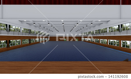 A 3D illustration of a school gymnasium before it was set up as an evacuation center, showcasing its large indoor space and serving as a disaster prevention and response measure. A 3D illustration of a school gymnasium before it was set up as an evacuation center, showcasing its large indoor space and serving as a disaster prevention and response measure. 141192608