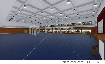 這是學校體育館在被改造成疏散中心之前的三維示意圖,展示了其寬敞的室內空間,並作為防災減災措施發揮作用。 這是學校體育館在被改造成疏散中心之前的三維示意圖,展示了其寬敞的室內空間,並作為防災減災措施發揮作用。 141192610