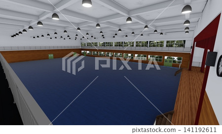 這是學校體育館在被改造成疏散中心之前的三維示意圖，展示了其寬敞的室內空間，並作為防災減災措施發揮作用。 141192611