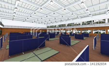 體育館疏散避難所內安裝的紙板隔間;防災/災害應變圖像;包含人物的 3D 插圖。 體育館疏散避難所內安裝的紙板隔間;防災/災害應變圖像;包含人物的 3D 插圖。 141192834