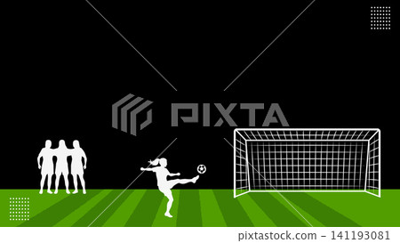 Football Free Kick Background with Goalkeeper Wall and Soccer Goal Banner Background Football Free Kick Background with Goalkeeper Wall and Soccer Goal Banner Background 141193081