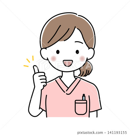 女護士上半身豎起大拇指的向量圖。 女護士上半身豎起大拇指的向量圖。 141193155