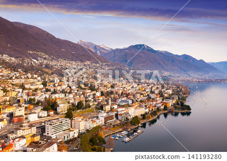 Picturesque aerial view of Swiss town Locarno Picturesque aerial view of Swiss town Locarno 141193280