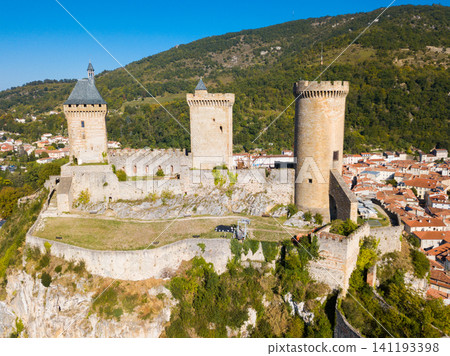 Aerial view of medieval castle of Foix Aerial view of medieval castle of Foix 141193398