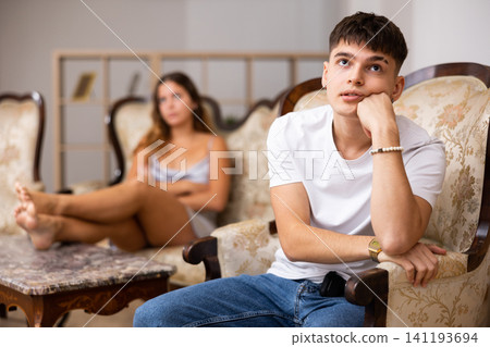 Portrait of a young couple offended by each other after a quarrel 141193694