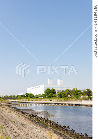 Kakogawa River Lower Reaches Wastewater Treatment Center on a sunny day Kakogawa River Lower Reaches Wastewater Treatment Center on a sunny day 141194266