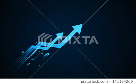 Light blue Arrows move upward across a financial chart, symbolizing growth, increasing market performance, Light blue Arrows move upward across a financial chart, symbolizing growth, increasing market performance, 141194269