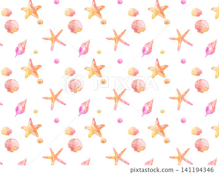 Watercolor seashell background 141194346