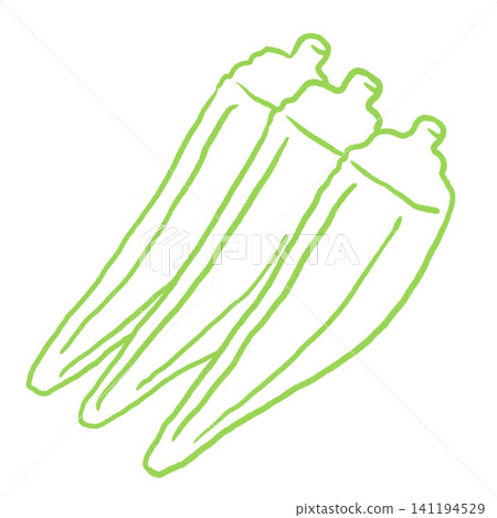 三個秋葵莢的線描圖(淺綠色) 三個秋葵莢的線描圖(淺綠色) 141194529