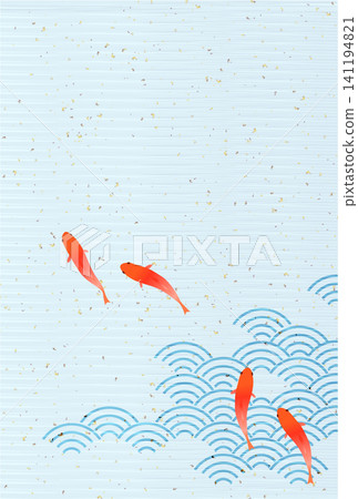 金魚在傳統的日本波浪圖案中游動 141194821