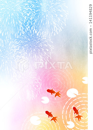一幅描繪金魚和煙火的插圖，煙火是日本夏季的象徵。 141194829