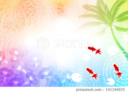 以金魚和煙火為裝飾的日本夏季祭典背景。 141194835