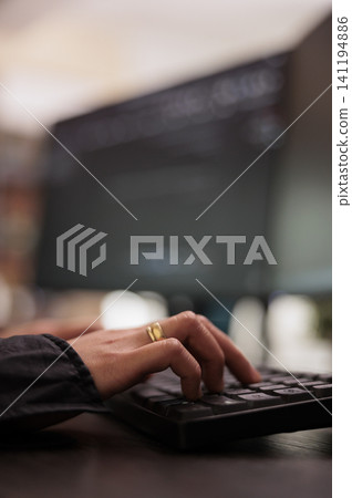 System engineer writing programming language on computer, using database code to develop server interface, freelance coder analyzing html script working in it development agency. System engineer writing programming language on computer, using database code to develop server interface, freelance coder analyzing html script working in it development agency. 141194886