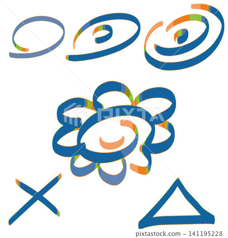 Hand-drawn Hanamaru set. Blue Hand-drawn Hanamaru set. Blue 141195228