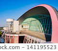 The exterior of Takamatsu Airport Terminal and modern architecture under a blue sky 141195523