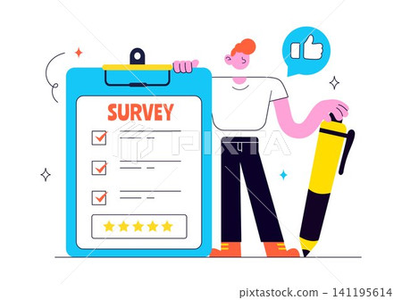 Survey Vector Illustration Featuring Online Questionnaire Form, Customer Feedback, User Opinion, Rating Checklist, Data Collection and Market Research Survey Vector Illustration Featuring Online Questionnaire Form, Customer Feedback, User Opinion, Rating Checklist, Data Collection and Market Research 141195614