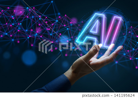 An AI-powered, network-connected, automated data processing system. An abstract representation of AI integration for data analysis. An AI-powered, network-connected, automated data processing system. An abstract representation of AI integration for data analysis. 141195624