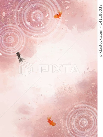 Japanese-style watercolor background with goldfish and gold leaf; Washi paper texture, margins, vector material; vertical orientation. Japanese-style watercolor background with goldfish and gold leaf; Washi paper texture, margins, vector material; vertical orientation. 141196038