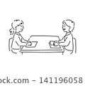 A cute, hand-drawn style business illustration depicting two women in a meeting. 141196058