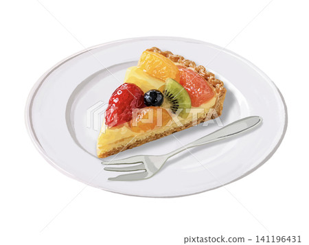 Fruit tart (with plate and fork) Fruit tart (with plate and fork) 141196431