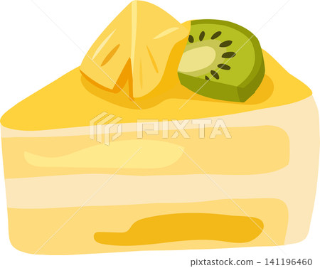 Fruit Cake Slice With Mango And Kiwi Flat Food Illustration Fruit Cake Slice With Mango And Kiwi Flat Food Illustration 141196460