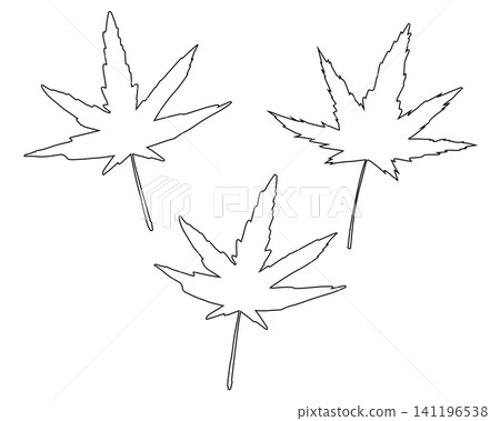 A set of simple line art illustrations of autumn leaves silhouettes. A set of simple line art illustrations of autumn leaves silhouettes. 141196538