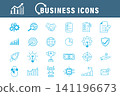 Business icons set in thin line style. Vector illustrations of marketing, financial growth, AI technology, strategy, and management symbols for website design and infographics. 141196673