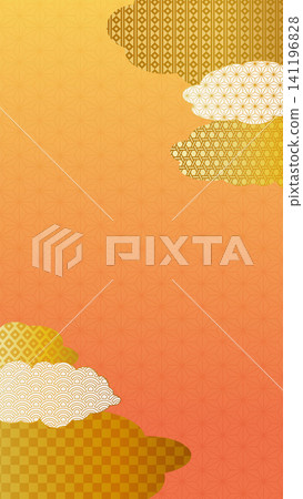 Hemp leaf pattern, orange and gold Japanese pattern background illustration Hemp leaf pattern, orange and gold Japanese pattern background illustration 141196828